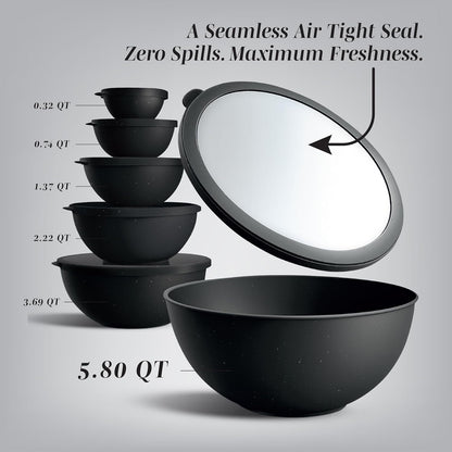 Mixing Bowls with Lids - 12 Piece Plastic Nesting Bowls Set includes 6 Prep Bowls and 6 Lids, Microwave Safe Mixing Bowl Set, Sage Embossed - Colors A