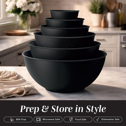 Mixing Bowls with Lids - 12 Piece Plastic Nesting Bowls Set includes 6 Prep Bowls and 6 Lids, Microwave Safe Mixing Bowl Set, Sage Embossed - Colors A