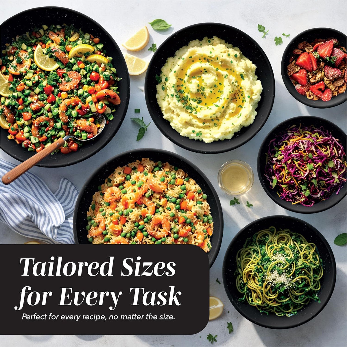 Mixing Bowls with Lids - 12 Piece Plastic Nesting Bowls Set includes 6 Prep Bowls and 6 Lids, Microwave Safe Mixing Bowl Set, Sage Embossed - Colors A
