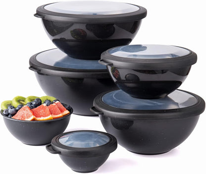 Mixing Bowls with Lids - 12 Piece Plastic Nesting Bowls Set includes 6 Prep Bowls and 6 Lids, Microwave Safe Mixing Bowl Set, Sage Embossed - Colors A