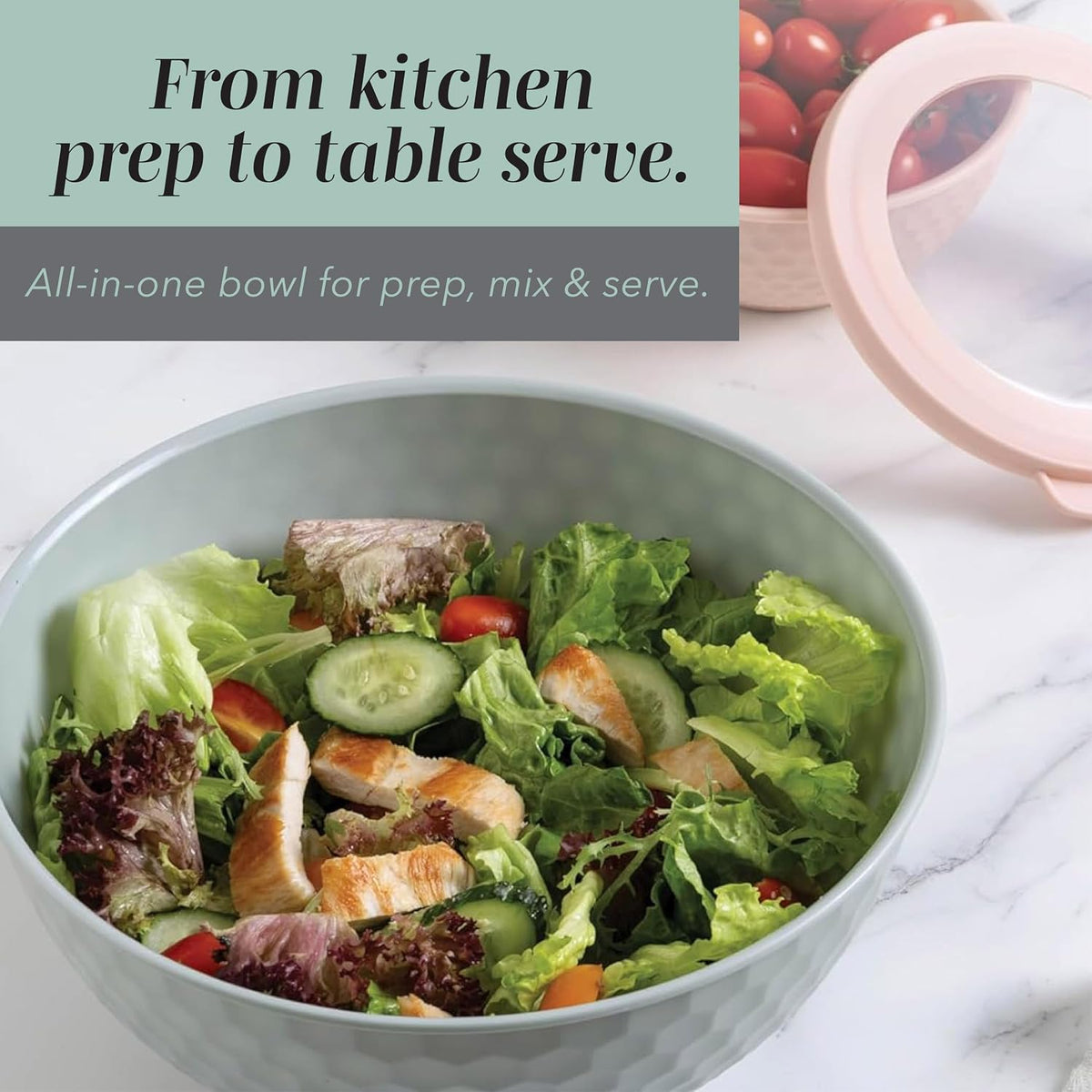 Mixing Bowls with Lids - 12 Piece Plastic Nesting Bowls Set includes 6 Prep Bowls and 6 Lids, Microwave Safe Mixing Bowl Set, Sage Embossed - Colors A