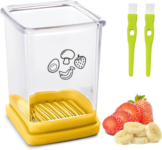 Stainless Steel Strawberry & Banana Slicer, Egg Slicer, Speed Fruit Cutter with Push Plate, Quickly Making Salad, Must Have Yellow Kitchen Gadget