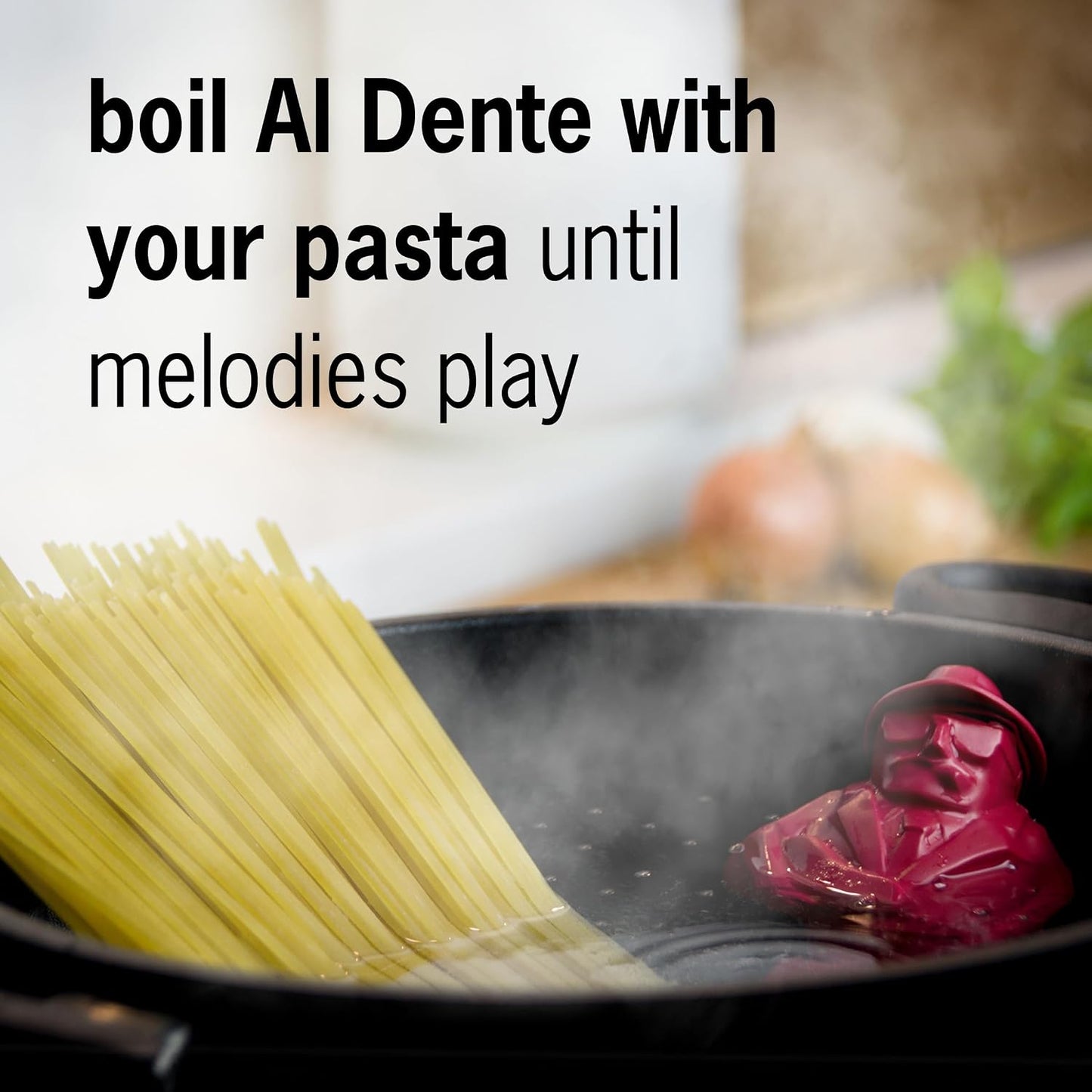 Al Dente Red - The Singing Floating Pasta Timer: Will Sing Different Tunes When Pasta is Ready at 3, 7, 9, and 11 Minutes, to be Boiled with Any Pasta in The Pot, Floats in Cold & Hot Boiling Water
