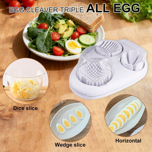 3 in 1 Egg Slicer For Hard Boiled Eggs, 3 Slice Modes Egg Slicer with Stainless Steel Wire Egg Cutter Heavy Duty for Hard Boiled Eggs, Strawberry, Grape, Kitchen Dicer Tool