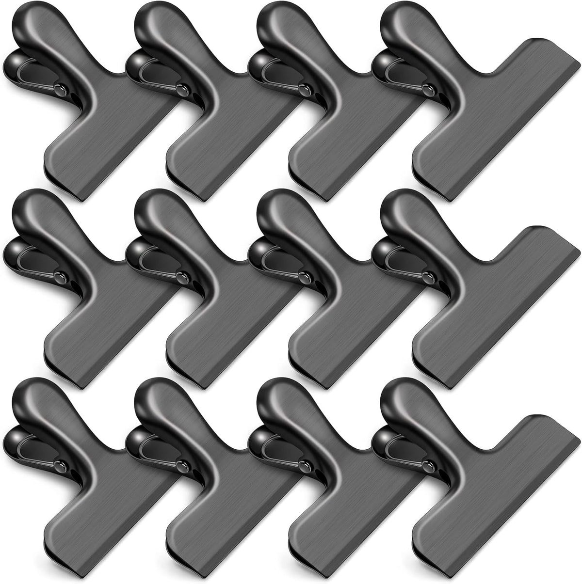 12 Pack Stainless Steel Chip Clips, Bag Clips for Food, Heavy Duty Chip & Bag Clip for Kitchen and Office to Seal Coffee Bags, Paper Sheets, Metal Clip Air Tight Seal-3 Inches (Black)