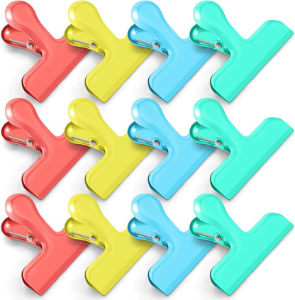 12 Pack Stainless Steel Chip Clips, Bag Clips for Food, Heavy Duty Chip & Bag Clip for Kitchen and Office to Seal Coffee Bags, Paper Sheets, Metal Clip Air Tight Seal-3 Inches (Black)