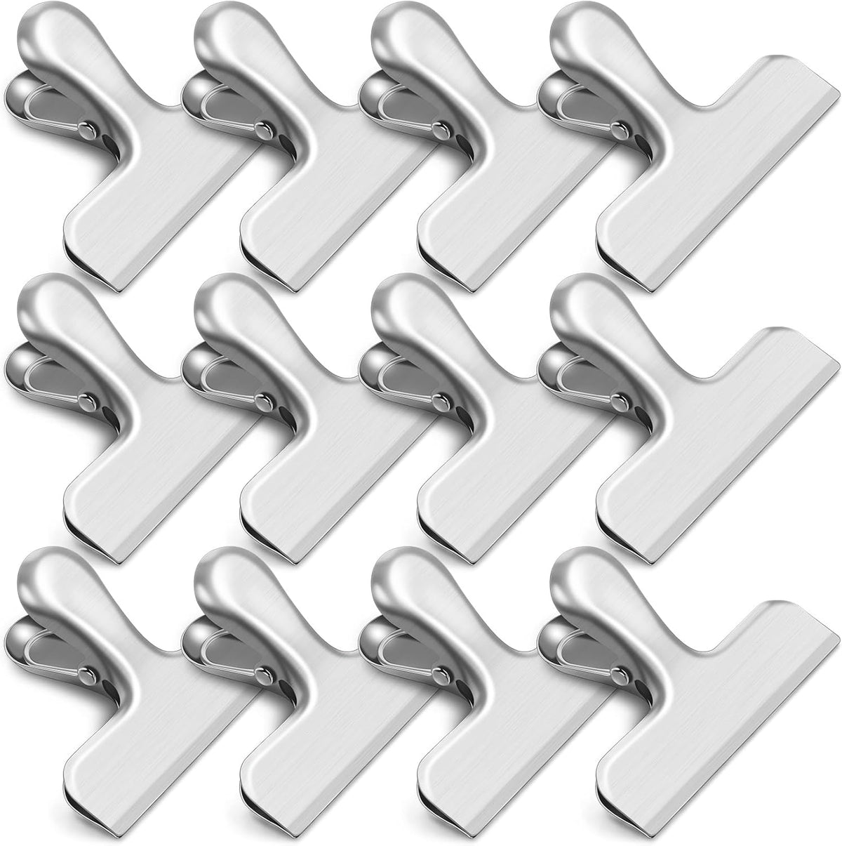 12 Pack Stainless Steel Chip Clips, Bag Clips for Food, Heavy Duty Chip & Bag Clip for Kitchen and Office to Seal Coffee Bags, Paper Sheets, Metal Clip Air Tight Seal-3 Inches (Black)