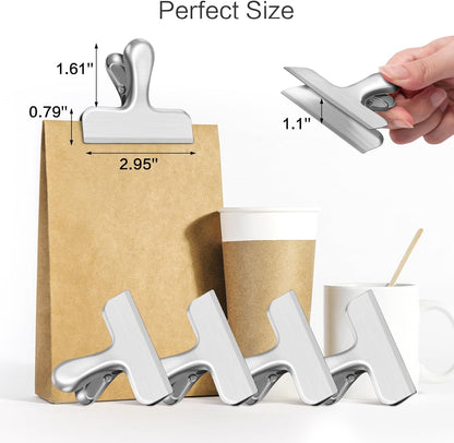 12 Pack Stainless Steel Chip Clips, Bag Clips for Food, Heavy Duty Chip & Bag Clip for Kitchen and Office to Seal Coffee Bags, Paper Sheets, Metal Clip Air Tight Seal-3 Inches (Black)
