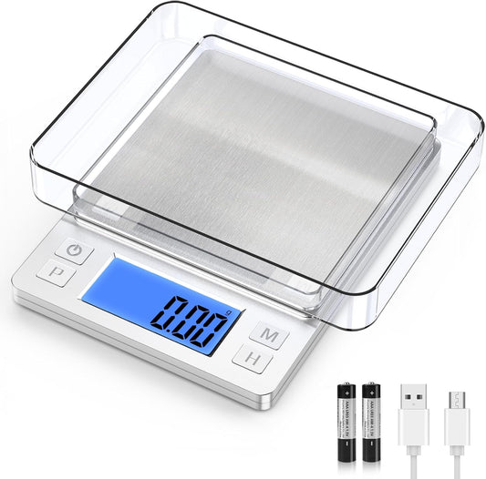 0.01g Small Digital Gram Scale, Upgraded 1kg Jewelry Scale | USB Rechargeable, Larger Display, Hold Function, High Precision, Grams and Ounces for Herb, Coin,Powder,Yeast, Kitchen Sliver