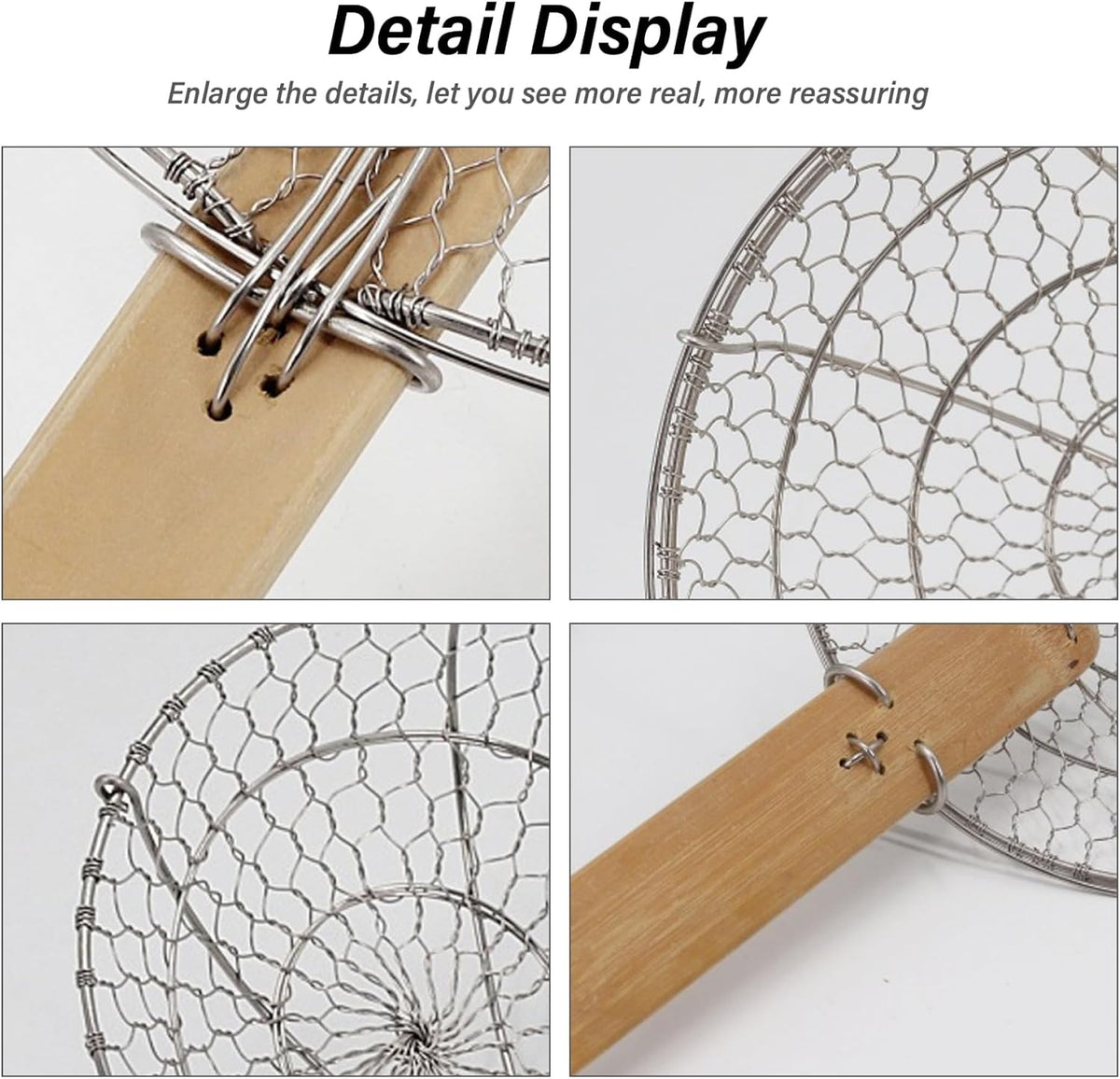 Spider Strainer, Stainless Steel Spider Kitchen Utensil, With Natural Bamboo Handle Kitchen Tool, Easy to Clean for Cooking