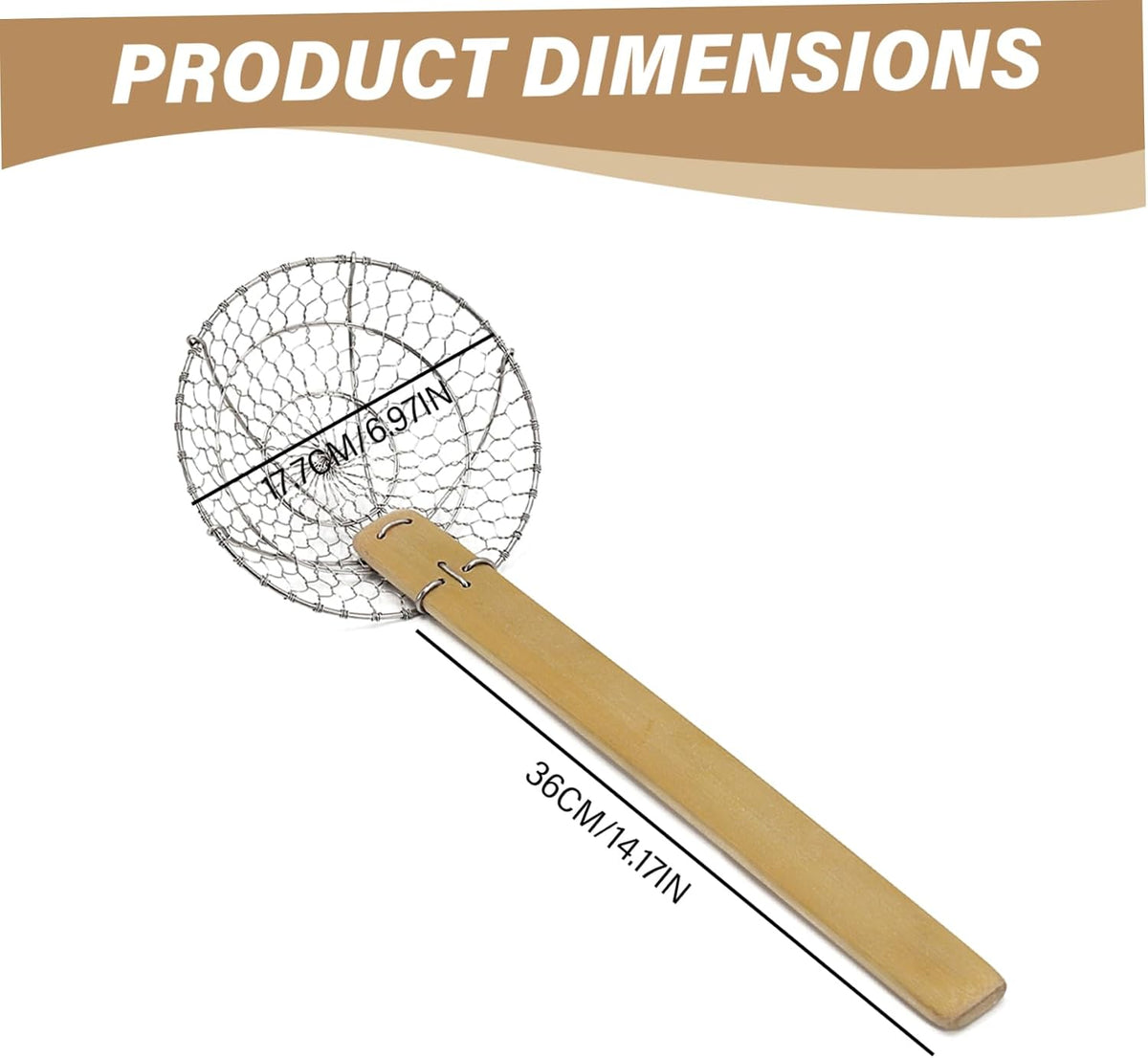 Spider Strainer, Stainless Steel Spider Kitchen Utensil, With Natural Bamboo Handle Kitchen Tool, Easy to Clean for Cooking