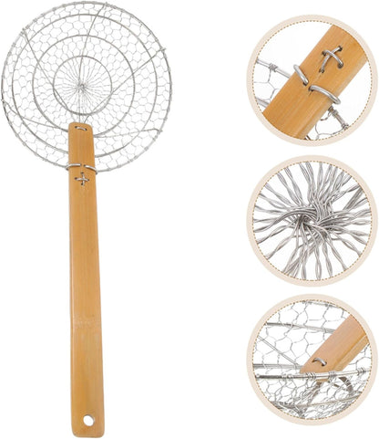 Spider Strainer, Stainless Steel Spider Kitchen Utensil, With Natural Bamboo Handle Kitchen Tool, Easy to Clean for Cooking