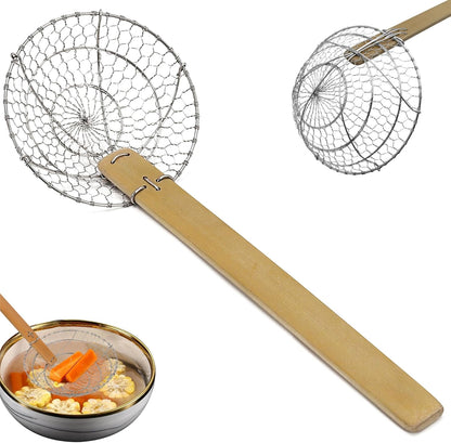 Spider Strainer, Stainless Steel Spider Kitchen Utensil, With Natural Bamboo Handle Kitchen Tool, Easy to Clean for Cooking