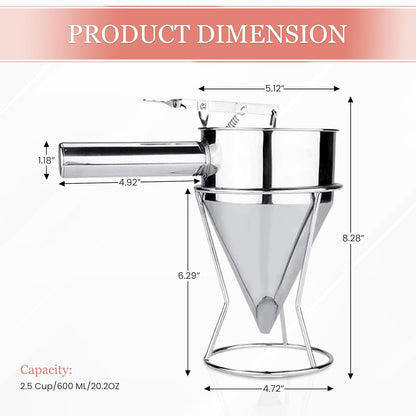 Piston Funnel with Stand - Stainless Steel Confectionery Funnel for Batter Dispensing & Bakery Use - Precise Cake Decorating Tool - Perfect for Pouring Sauces, Chocolate & Fillings | Silver