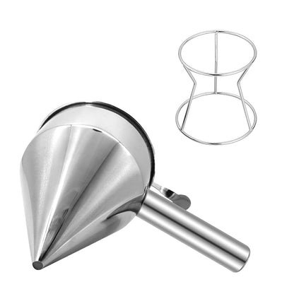 Piston Funnel with Stand - Stainless Steel Confectionery Funnel for Batter Dispensing & Bakery Use - Precise Cake Decorating Tool - Perfect for Pouring Sauces, Chocolate & Fillings | Silver