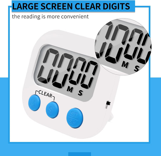 6 Pack Small Digital Kitchen Timer Magnetic Back and ON/Off Switch,Minute Second Count Up Countdown, White
