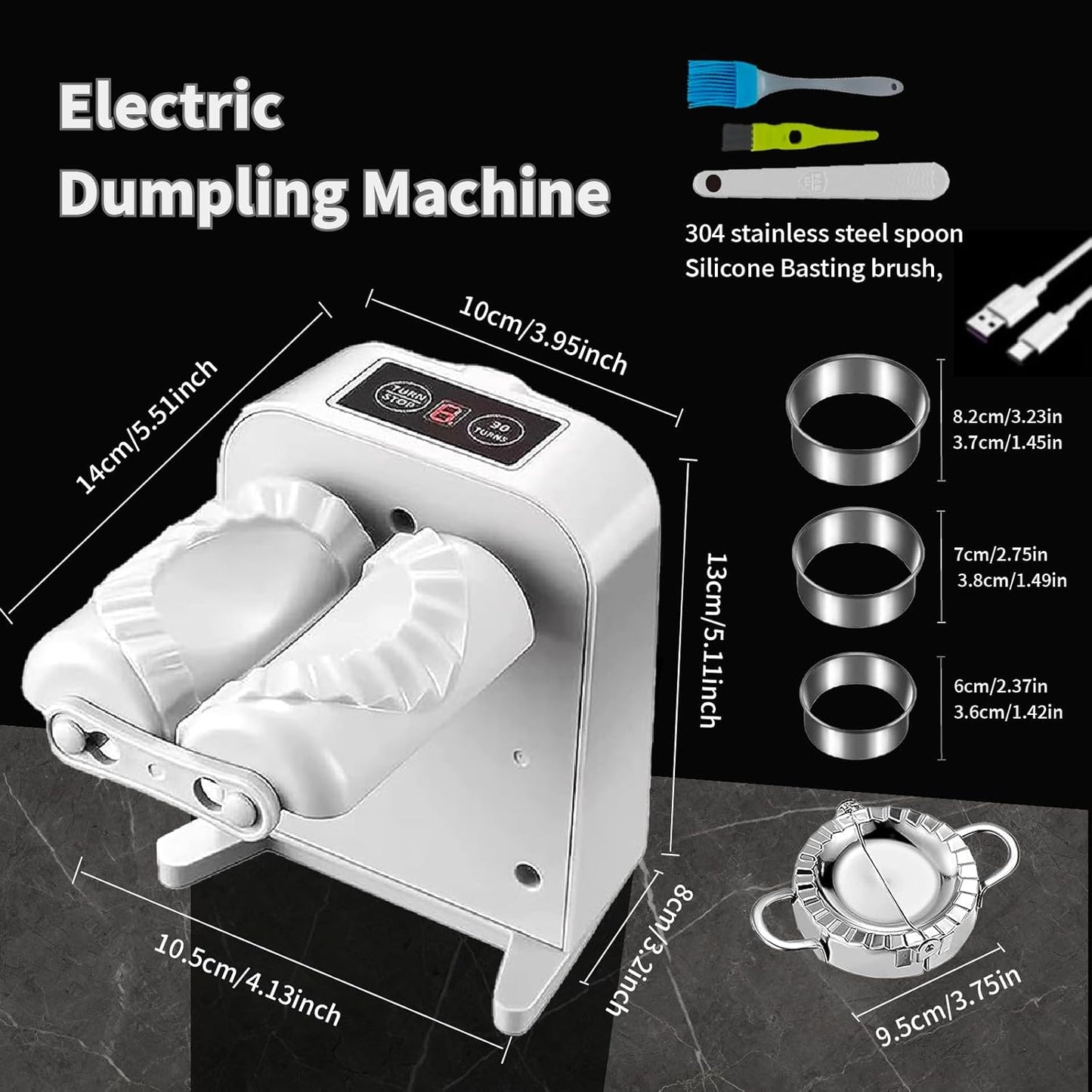Electric Dumpling Machine Rechargeable Automatic Electric Dumpling Maker Machine Mould 2 Modes,Household Easy Quick Dumpling Maker Press Machine with Empanada Maker Press,Dough Cutters,Spoon and Brush