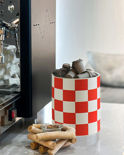 Checkered Kitchen Utensil Holder - 7.2" Ceramic Utensil Crock for Countertop, Kitchen Decor and Accessories for counte (Black)