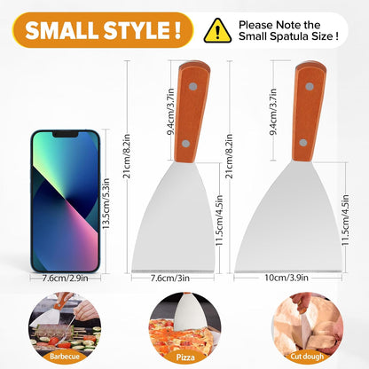 Small Metal Dough Grill Griddle Scraper Spatula for Food, 2 Pcs