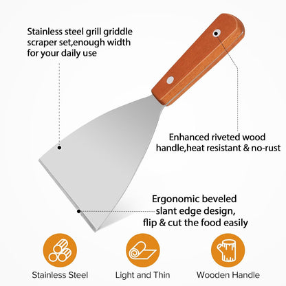 Small Metal Dough Grill Griddle Scraper Spatula for Food, 2 Pcs