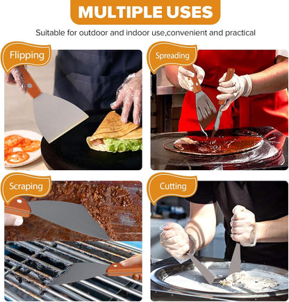 Small Metal Dough Grill Griddle Scraper Spatula for Food, 2 Pcs