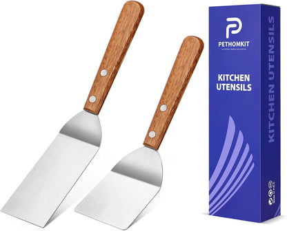 Small Metal Dough Grill Griddle Scraper Spatula for Food, 2 Pcs