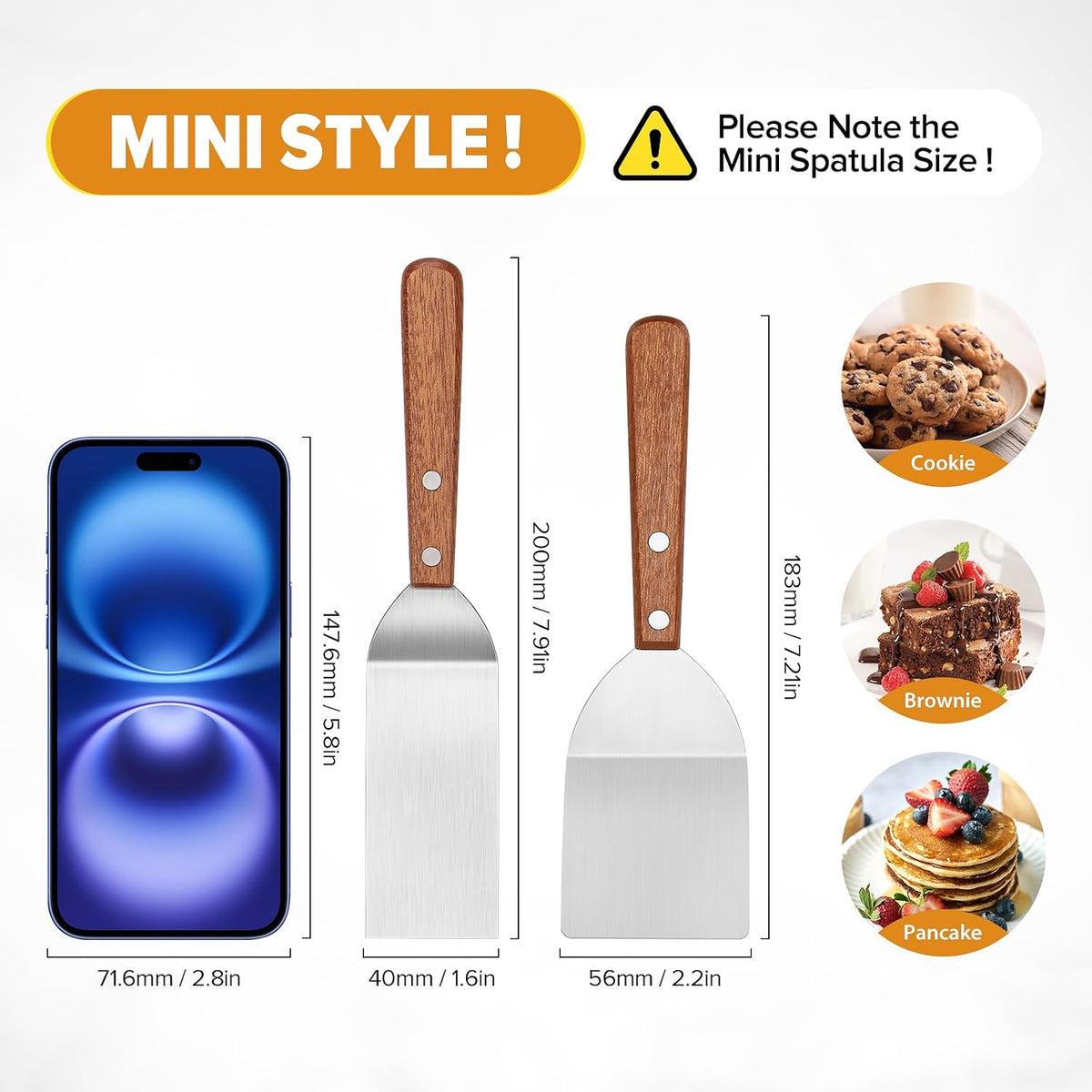 Small Metal Dough Grill Griddle Scraper Spatula for Food, 2 Pcs