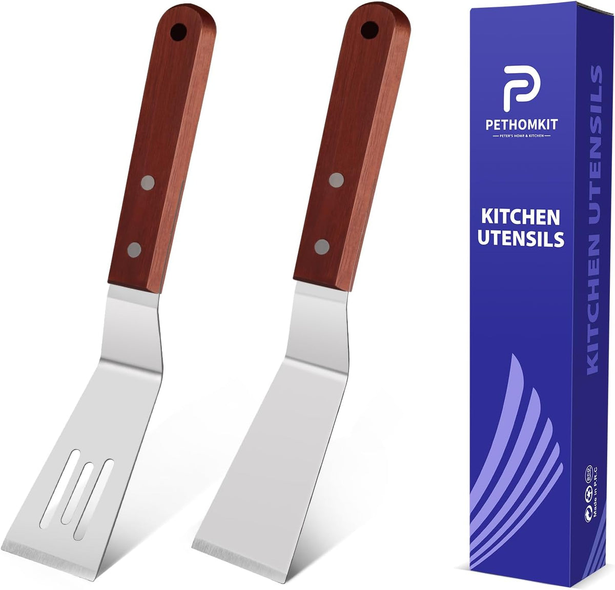 Small Metal Dough Grill Griddle Scraper Spatula for Food, 2 Pcs