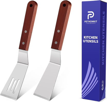 Small Metal Dough Grill Griddle Scraper Spatula for Food, 2 Pcs