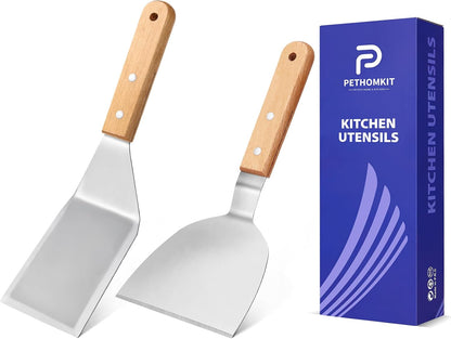 Small Metal Dough Grill Griddle Scraper Spatula for Food, 2 Pcs