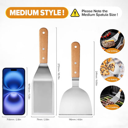 Small Metal Dough Grill Griddle Scraper Spatula for Food, 2 Pcs