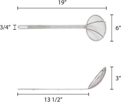 6-Inch Round Wire Skimmer with 13-Inch Handle Nickel Plated Kitchen Strainer Spoon for Cooking Frying Pasta Rice Quinoa Vegetables Fruits Sifting