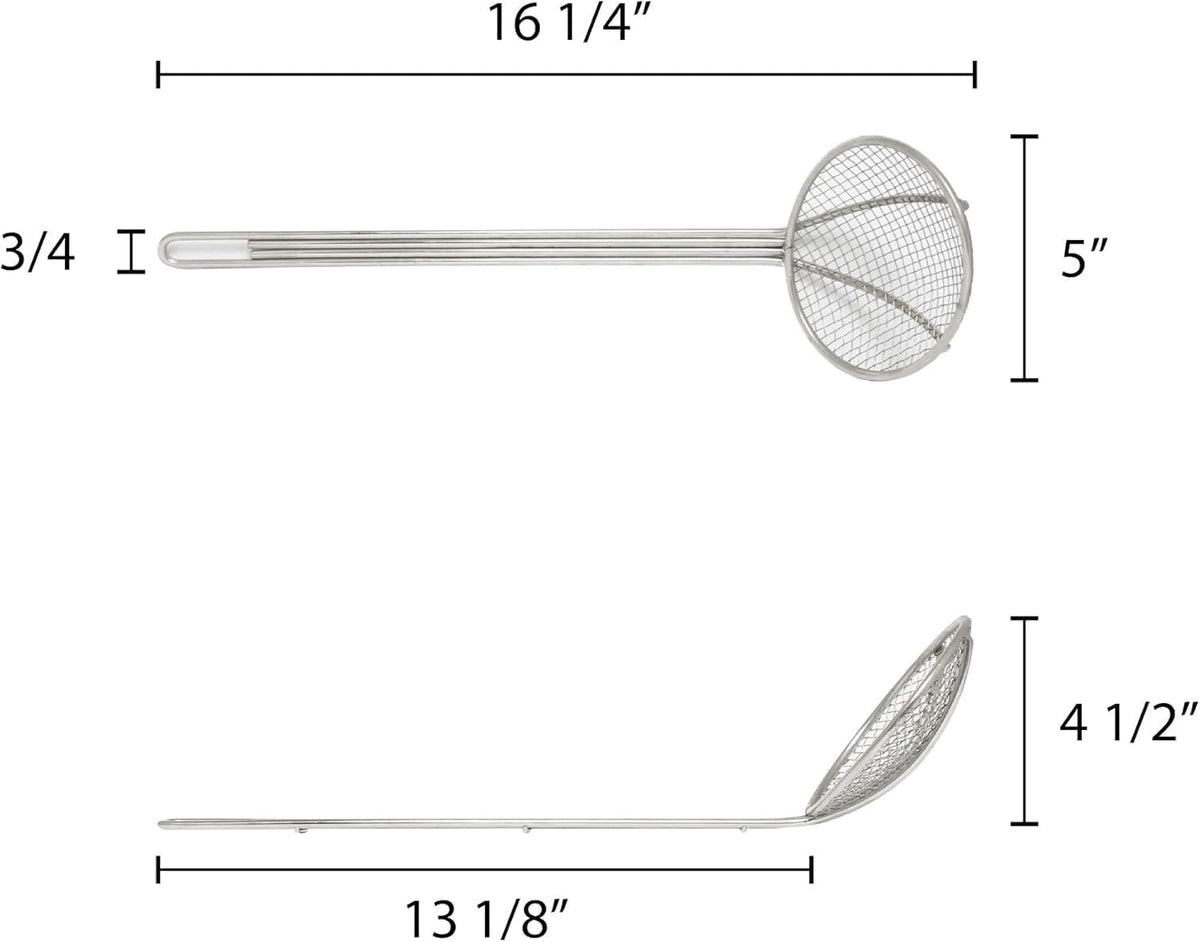 6-Inch Round Wire Skimmer with 13-Inch Handle Nickel Plated Kitchen Strainer Spoon for Cooking Frying Pasta Rice Quinoa Vegetables Fruits Sifting