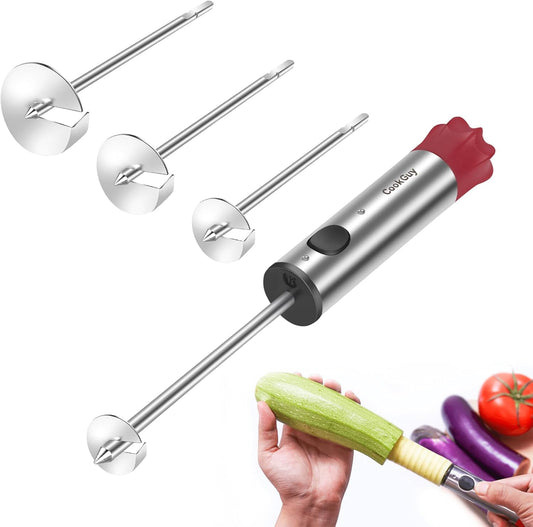 Multi-Purpose Veggie Drill - 4 Sizes Vegetable Corer Tool | Zucchini Corer & All-in-One Vegetable Corer for Potatoes, Carrots | Ergonomic Anti-Slip Handle