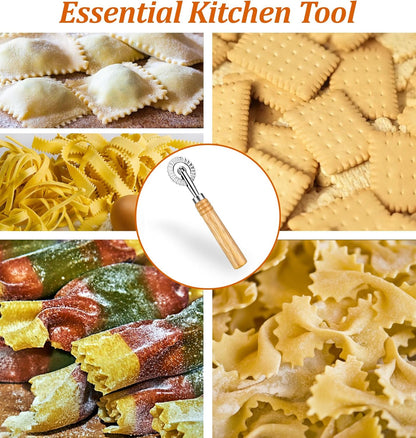 Fluted Pastry Cutter, 6.3 Inch Stainless Steel Fluted Pastry Wheel with Ergonomic Oak Wooden Handle for Ravioli, Pasta, Dumpling, Noodles, Kitchen 360 Degree Effortless Food Cutting