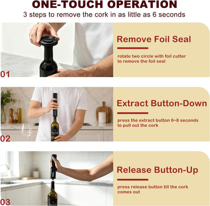 Electric Wine Bottle Opener with Foil Cutter, Automatic Corkscrew