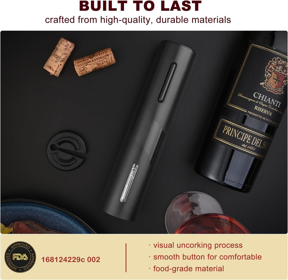 Electric Wine Bottle Opener with Foil Cutter, Automatic Corkscrew