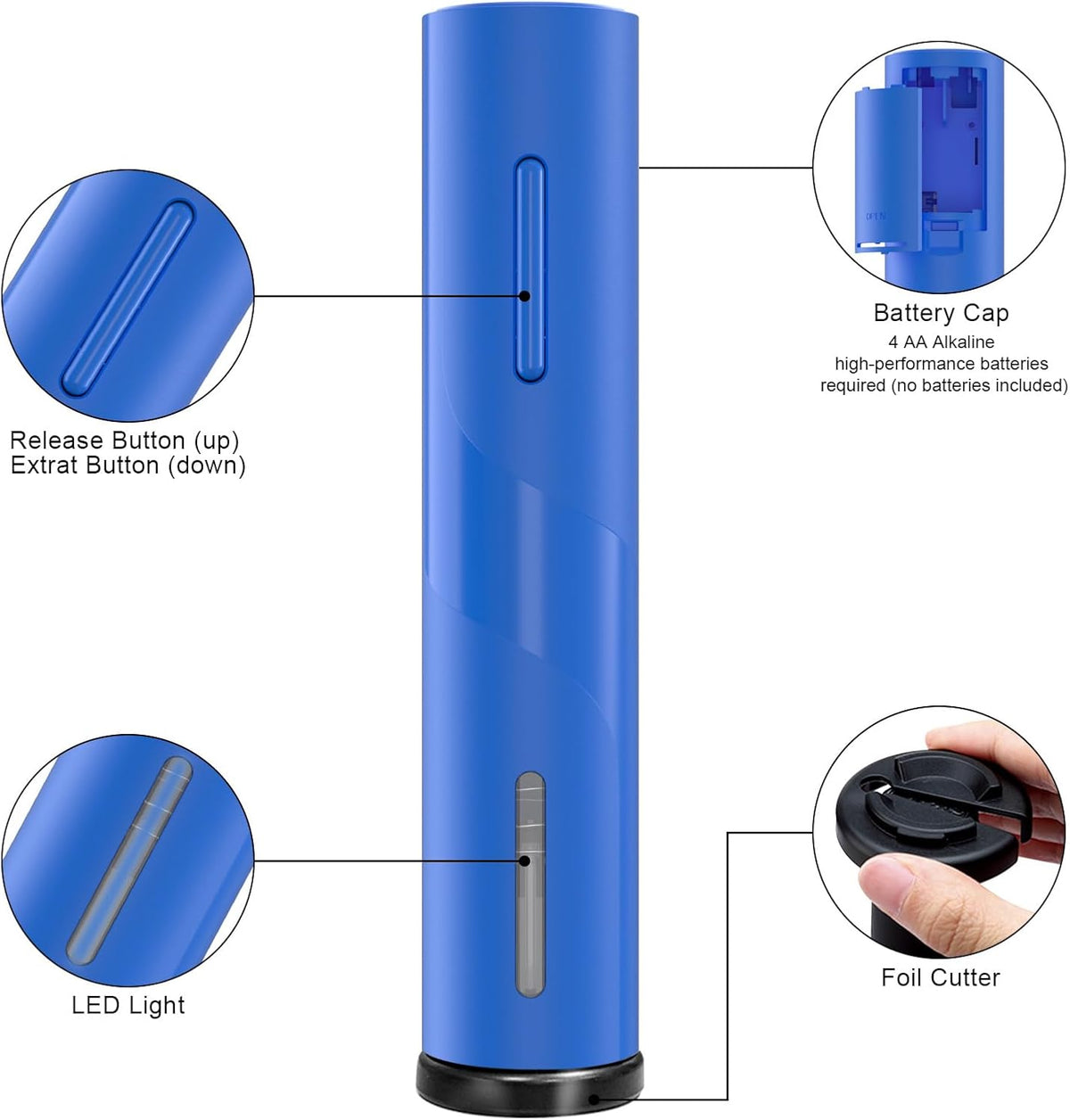 Electric Wine Bottle Opener with Foil Cutter, Automatic Corkscrew
