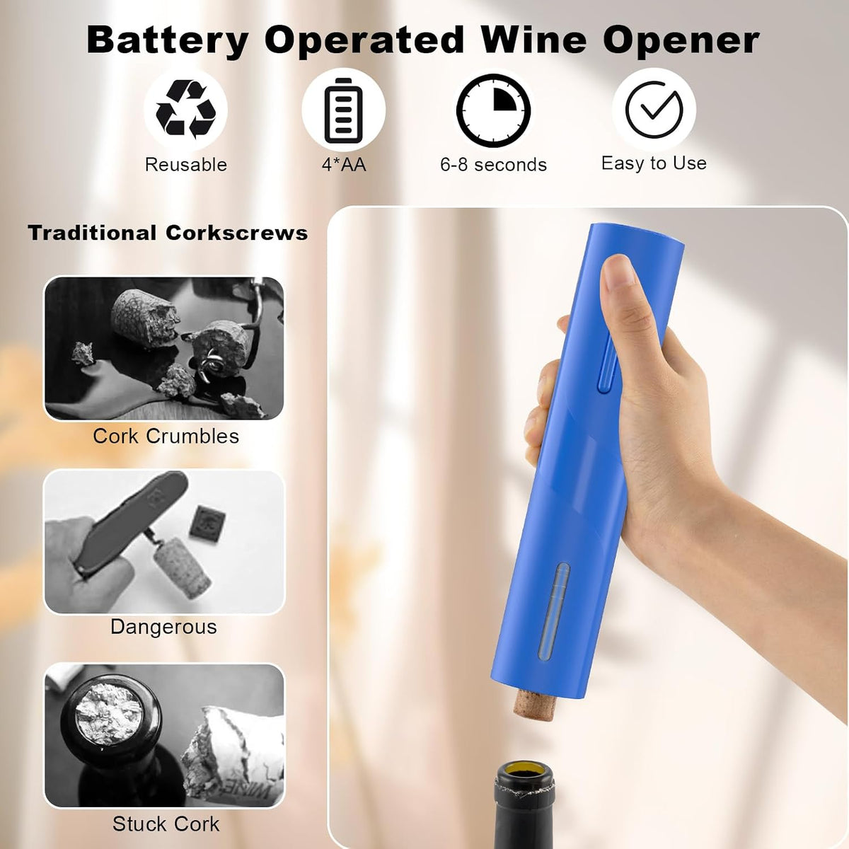 Electric Wine Bottle Opener with Foil Cutter, Automatic Corkscrew