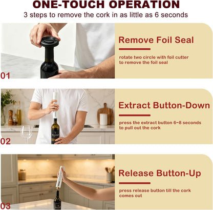 Electric Wine Bottle Opener with Foil Cutter, Automatic Corkscrew