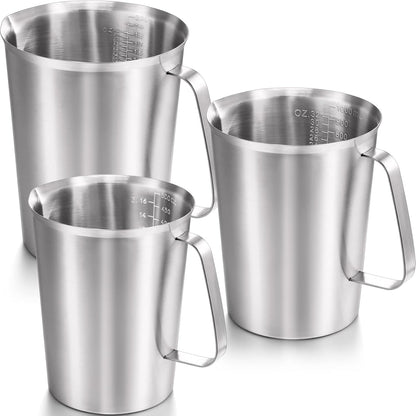 3 Pcs Stainless Steel Measuring Cups Measuring Pitcher with Handle with Markings for Latte Art, Water Pouring 2/4/8 Cup (16/32/64 oz)