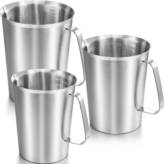 3 Pcs Stainless Steel Measuring Cups Measuring Pitcher with Handle with Markings for Latte Art, Water Pouring 2/4/8 Cup (16/32/64 oz)