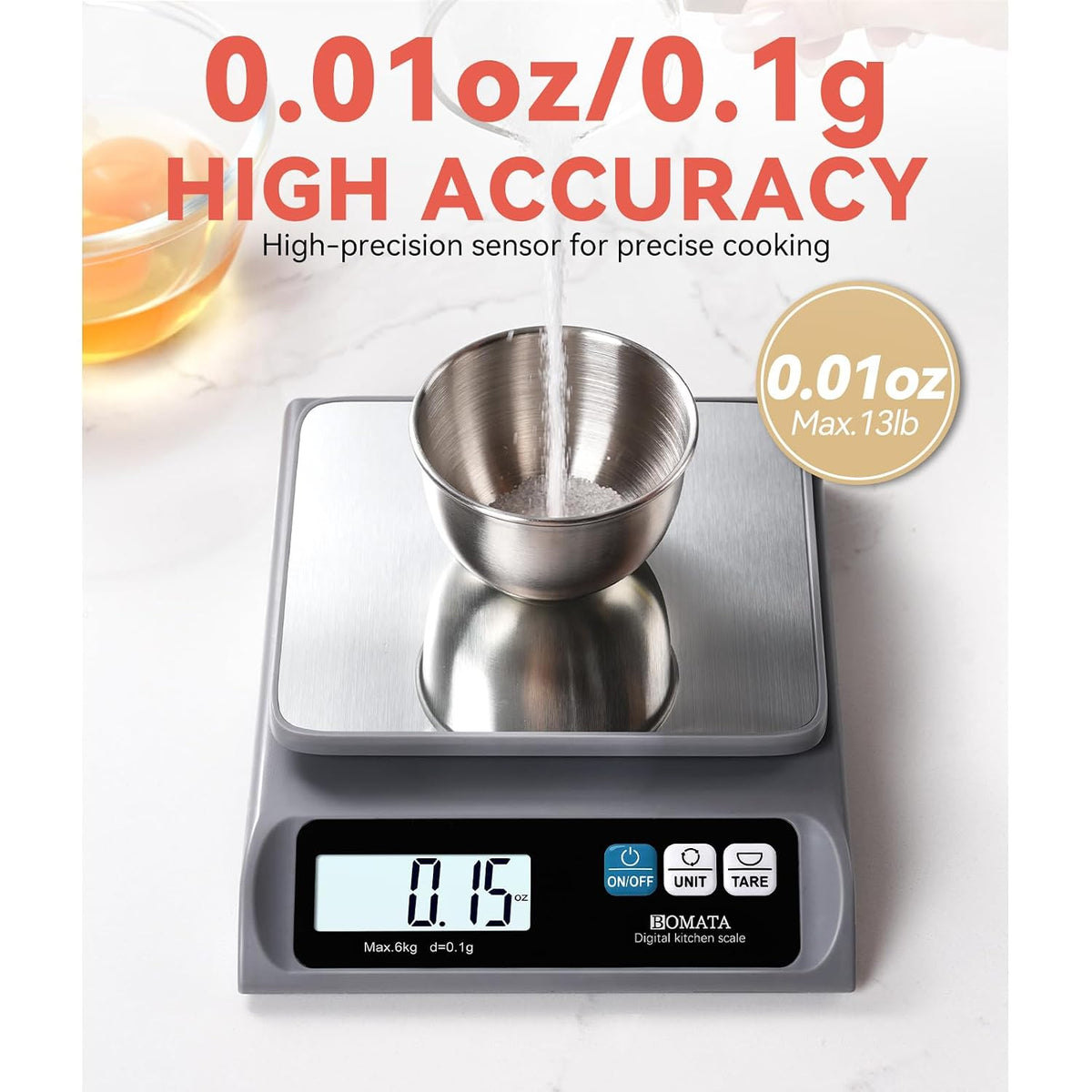 0.1g High Precision Digital Kitchen Food Scale, 13lb Gram Scale