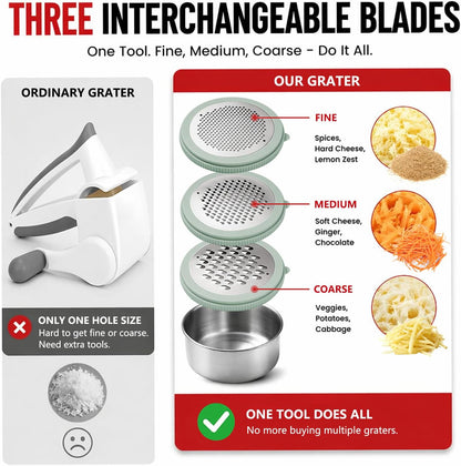 Box Cheese Grater with Container for Kitchen (Light Green)