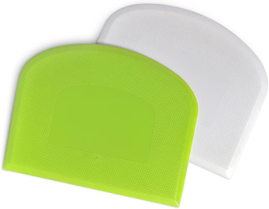 Bowl Spatula & Bench Scraper,Flexible Plastic Multipurpose Kitchen Pastry Cutter Tool,Food Scrappers for Bread Dough Baking Cake Fondant Icing,Set of 2 Pieces - White,Green