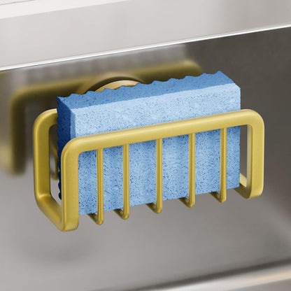 Sponge Holder for Kitchen Sink with Strong Suction Cup Removable, Rustproof Aluminum Sink Caddy for Sponge, Brush, Scrubber, Scraper -Silver