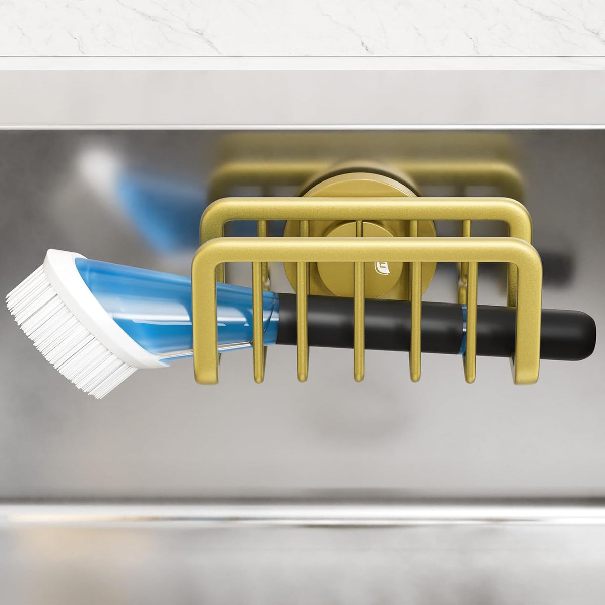 Sponge Holder for Kitchen Sink with Strong Suction Cup Removable, Rustproof Aluminum Sink Caddy for Sponge, Brush, Scrubber, Scraper -Silver
