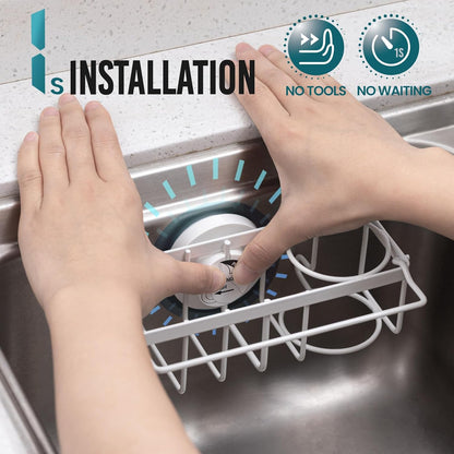 Sponge Holder for Kitchen Sink with Strong Suction Cup Removable, Rustproof Aluminum Sink Caddy for Sponge, Brush, Scrubber, Scraper -Silver