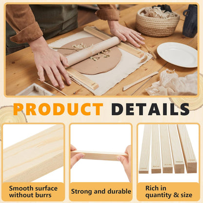 10 Pcs Clay Pottery Rolling Pin Guides Wood Teaching Rolling Mud Stick Guide Set Polymer Clay Depth Thickness Guide Pottery Mudboard Tools (5 Size,Wood Color)