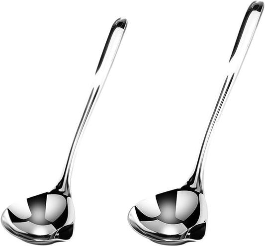 Stainless Steel Soup Ladle Oil Separator Gravy Food Skimmer Spoon Set of 2 Pcs, Kitchen Oil Filter Spoon Gravy Separator Ladle for Cooking(SIZE:2 Pcs)